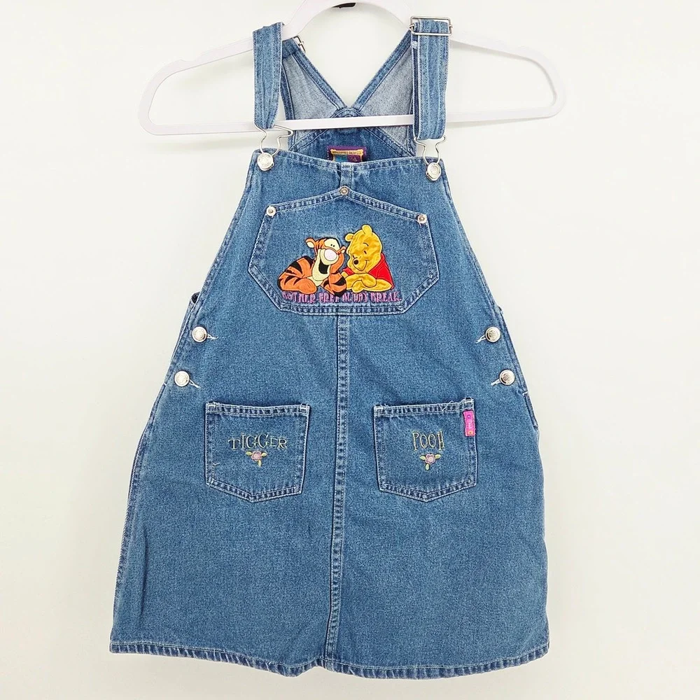 Disney Winnie the Pooh Tigger Vintage 100 Acre Denim Overall Dress Kids Small